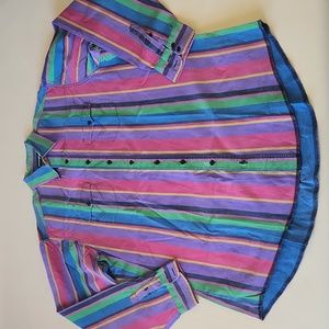 Wrangler Brushpopper X-long tails Western Rodeo Striped Cowboy Shirt 18-38